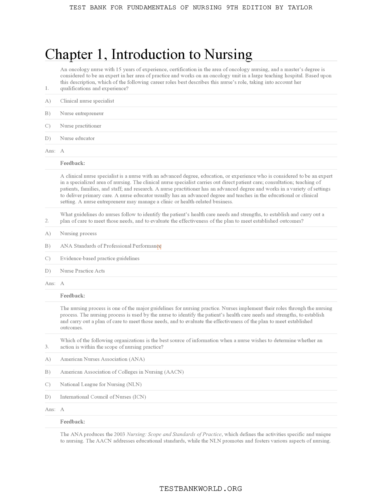 Preview image for Test Bank For Fundamentals of Nursing 9th Edition Potter LATEST 2021